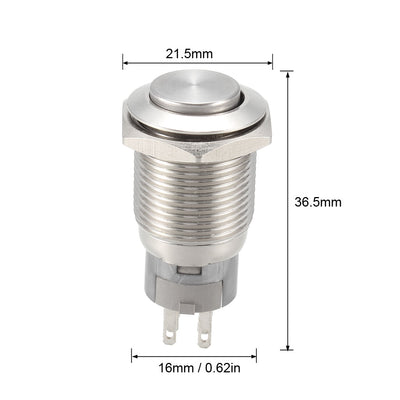 Harfington Uxcell Momentary Metal Push Button Switch High Head 16mm Mounting 2NC 2NO 2COM AC 250V 3A