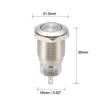 Harfington Uxcell Latching Metal Push Button Switch Flat Head 16mm Mounting NC NO COM AC 250V 5A Flat Type