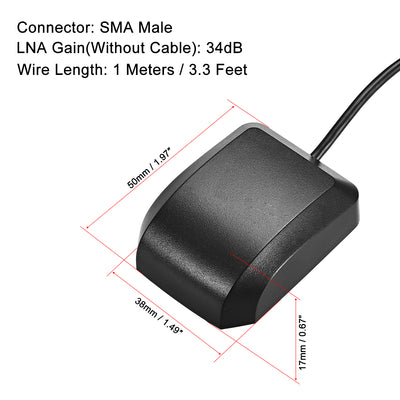 Harfington Uxcell GPS-Aktivantenne SMA-Stecker 90-Grad 34dB Antennenanschlusskabel mit magnetischer Befestigung 1 Meter Draht L