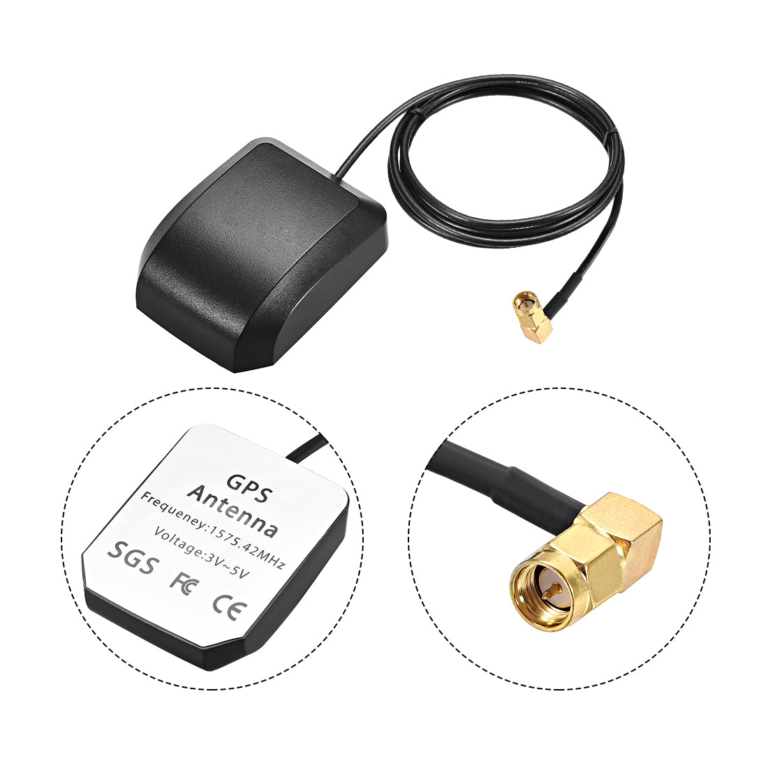 uxcell Uxcell GPS-Aktivantenne SMA-Stecker 90-Grad 34dB Antennenanschlusskabel mit magnetischer Befestigung 1 Meter Draht L