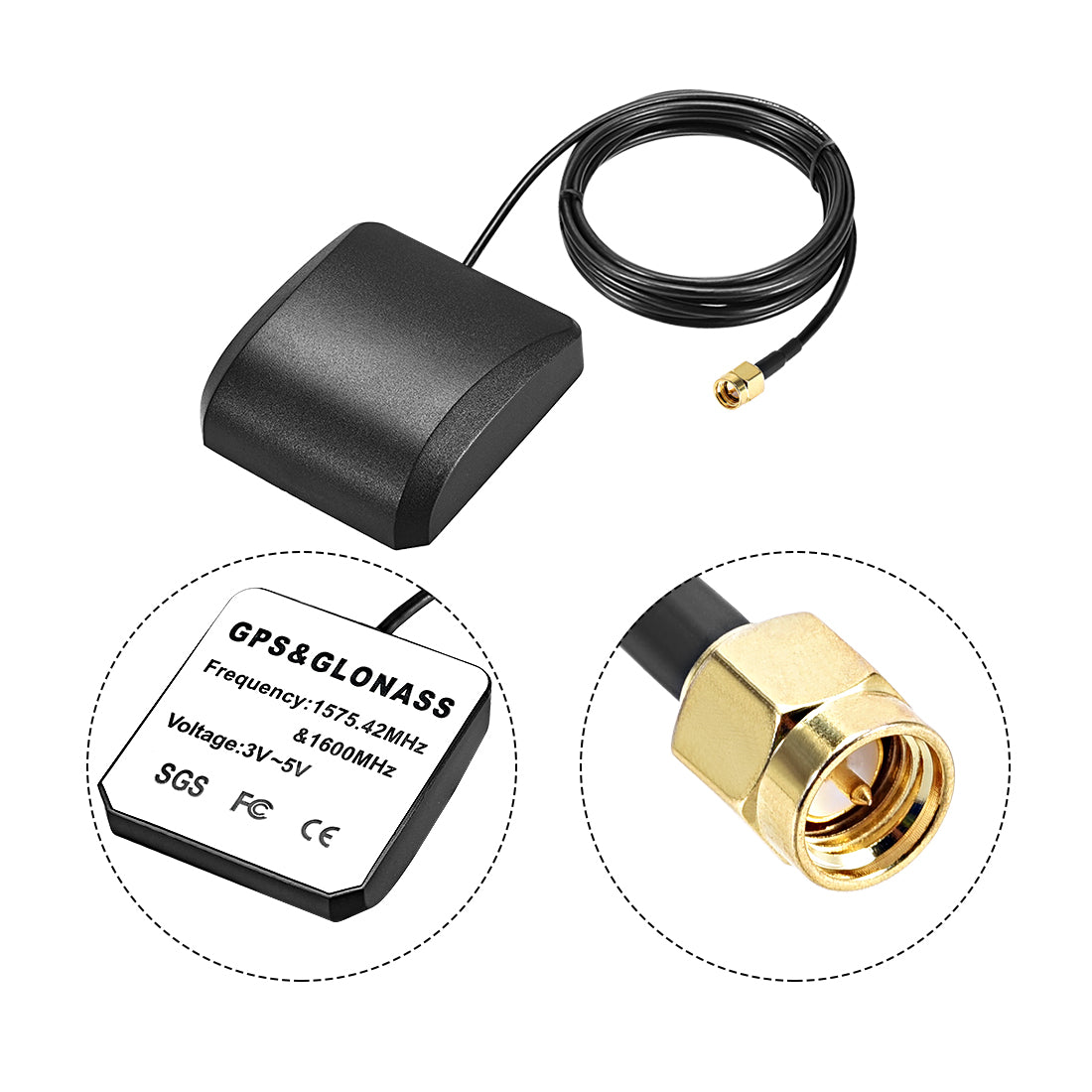 uxcell Uxcell GPS Active Antenna SMA Male Plug 42dB Magnetic Mount 3 Meters Wire L