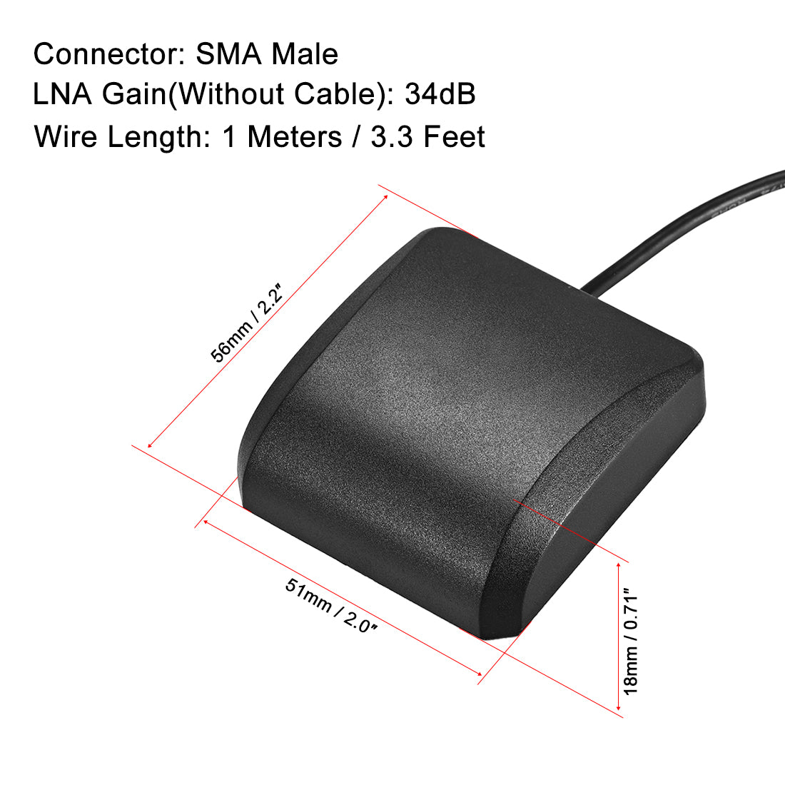 uxcell Uxcell GPS Aktivantenne für Beidou GNSS FAKRA-C Steckerkabel mit Magnethalterung SMA Male 1M / 3.3Ft