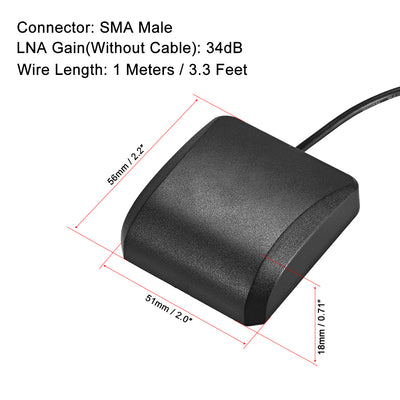 Harfington Uxcell GPS Aktivantenne für Beidou GNSS FAKRA-C Steckerkabel mit Magnethalterung SMA Male 1M / 3.3Ft