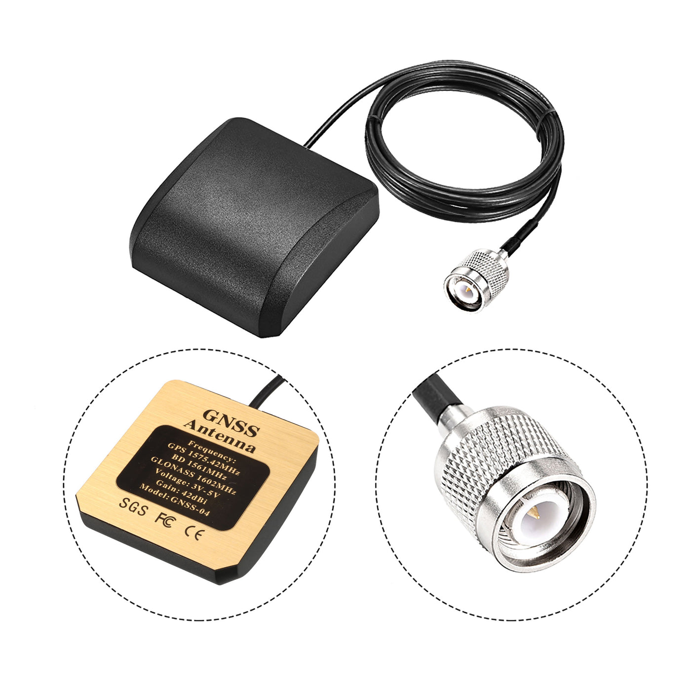 uxcell Uxcell GPS GNSS Active Antenna TNC Male Plug 42dB Magnetic Mount 2 Meters Wire L