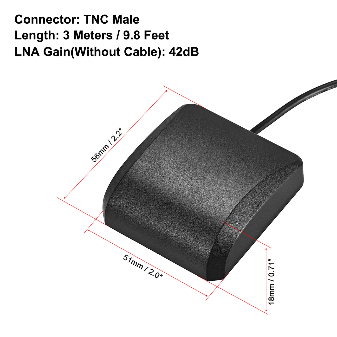 uxcell Uxcell GPS GNSS Active Antenna TNC Male Plug 42dB Magnetic Mount 3 Meters Wire L