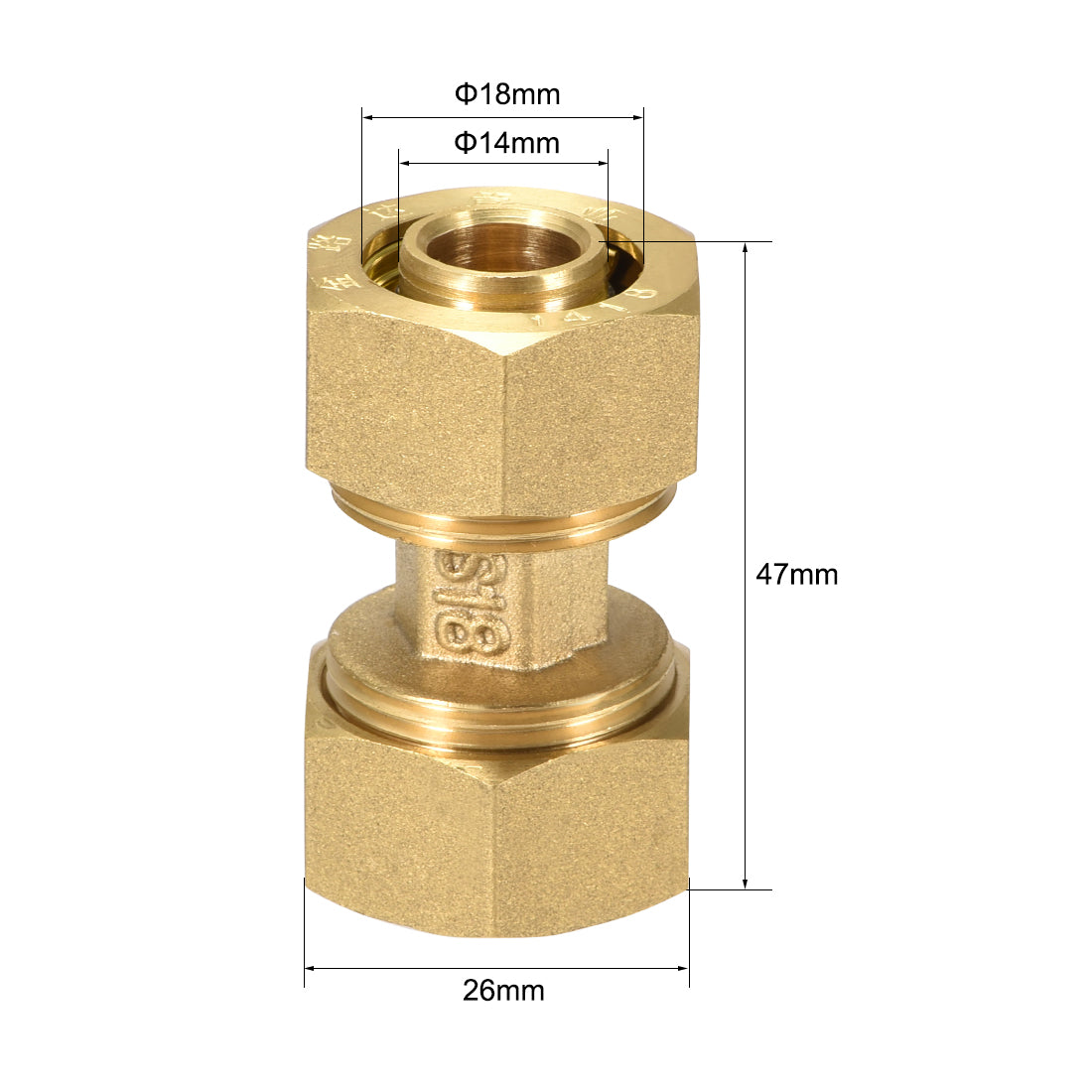 uxcell Uxcell Brass Compression Tube Fitting Connector Adapter for 14mm Tube ID 18mm Tube OD Gold Tone 2pcs