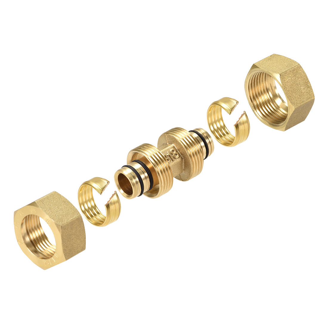 uxcell Uxcell Brass Compression Tube Fitting Connector Adapter for 14mm Tube ID 18mm Tube OD Gold Tone 2pcs