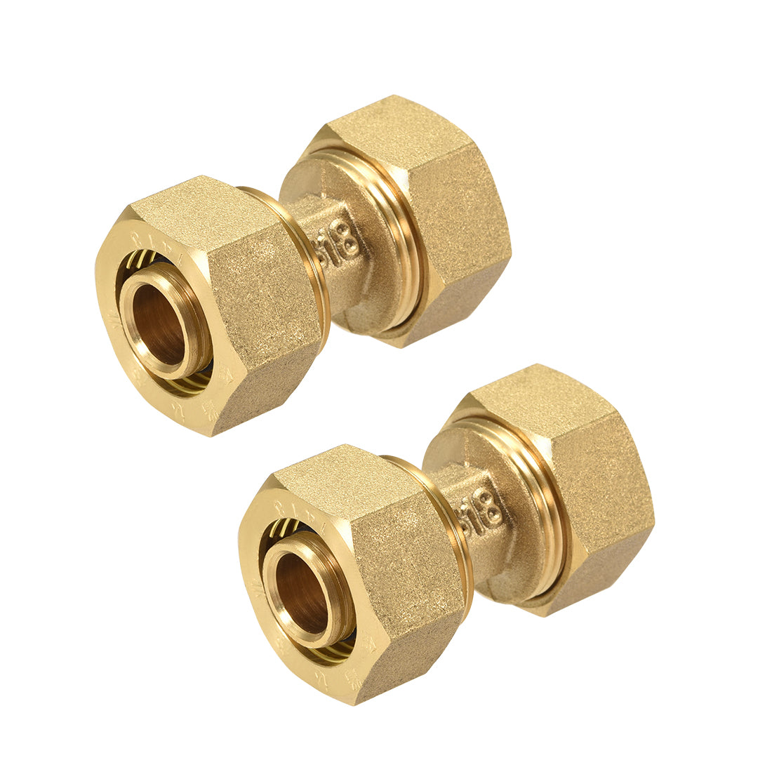 uxcell Uxcell Brass Compression Tube Fitting Connector Adapter for 14mm Tube ID 18mm Tube OD Gold Tone 2pcs