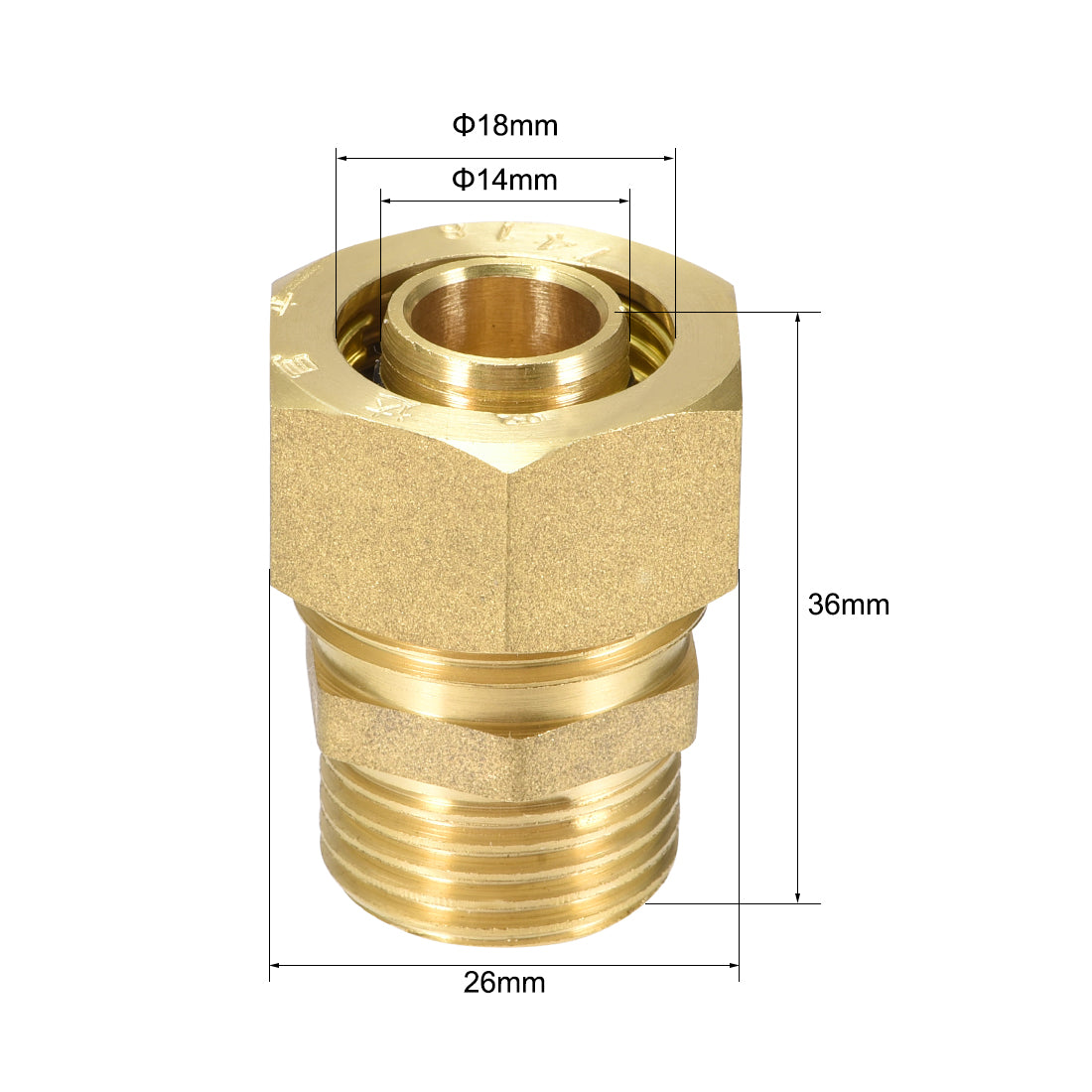 uxcell Uxcell Brass Compression Tube Fitting Connector Adapter 18mm Tube OD x 1/2 G Male Gold Tone