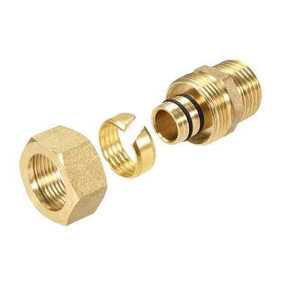 Harfington Uxcell Brass Compression Tube Fitting Connector Adapter 18mm Tube OD x 1/2 G Male Gold Tone