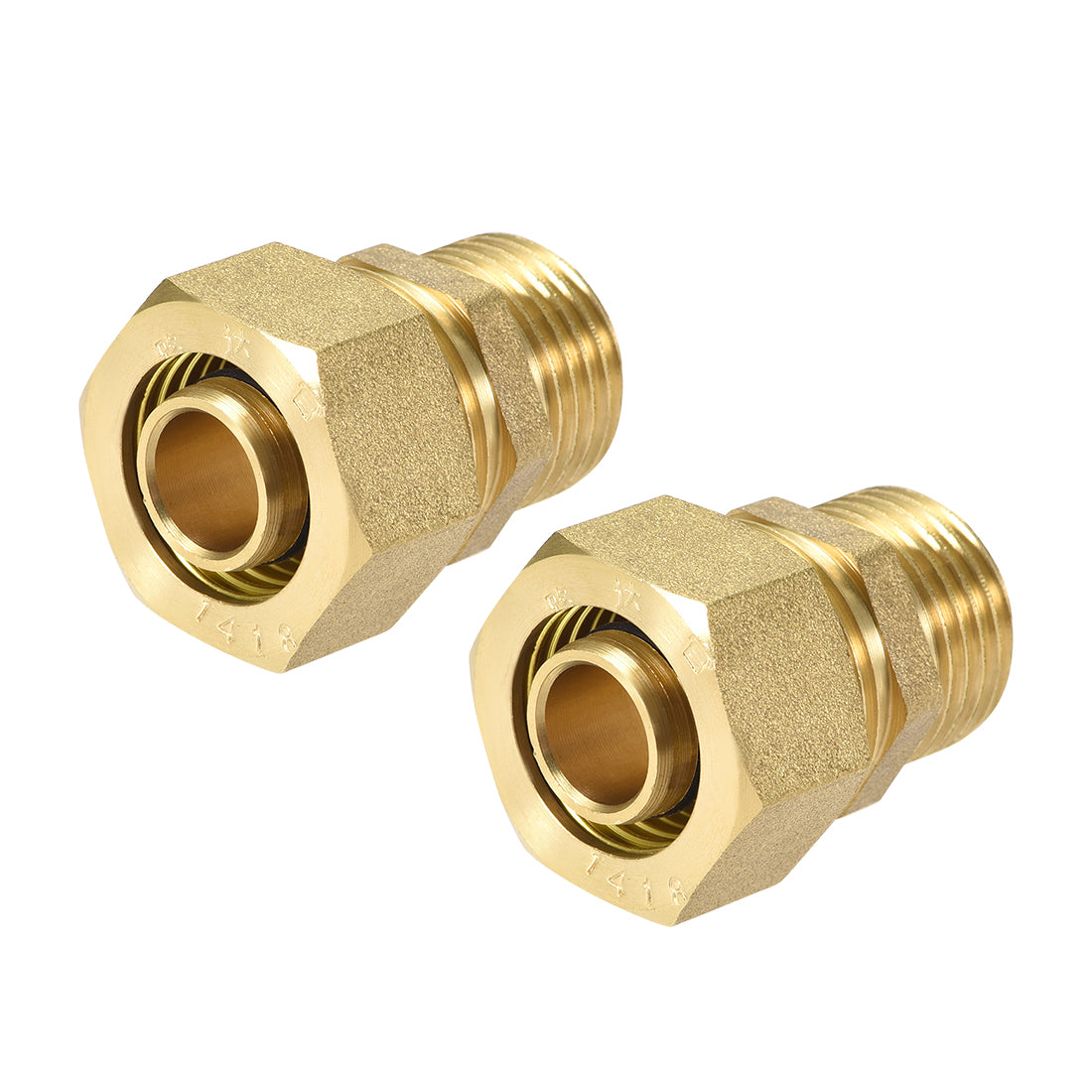 uxcell Uxcell Brass Compression Tube Fitting Connector Adapter 18mm Tube OD x G1/2 Male Gold Tone 2pcs