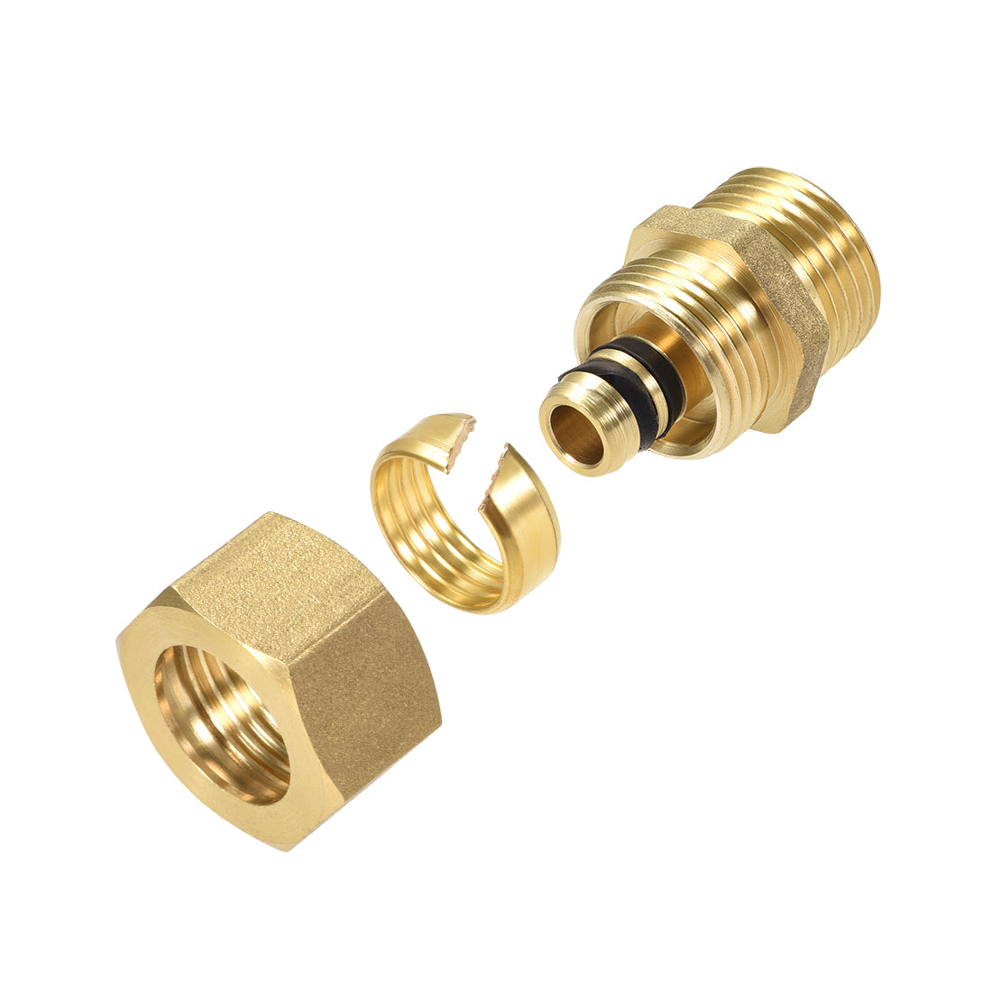 uxcell Uxcell Brass Compression Tube Fitting Connector Adapter 14mm Tube OD x 1/2 G Male Gold Tone 2pcs