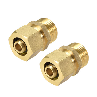 Harfington Uxcell Brass Compression Tube Fitting Connector Adapter 14mm Tube OD x 1/2 G Male Gold Tone 2pcs