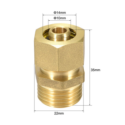 Harfington Uxcell Brass Compression Tube Fitting Connector Adapter 14mm Tube OD x 1/2 G Male Gold Tone 3pcs