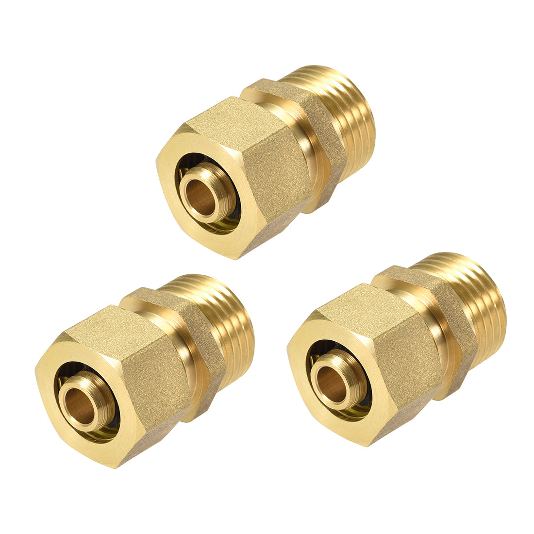 uxcell Uxcell Brass Compression Tube Fitting Connector Adapter 14mm Tube OD x 1/2 G Male Gold Tone 3pcs