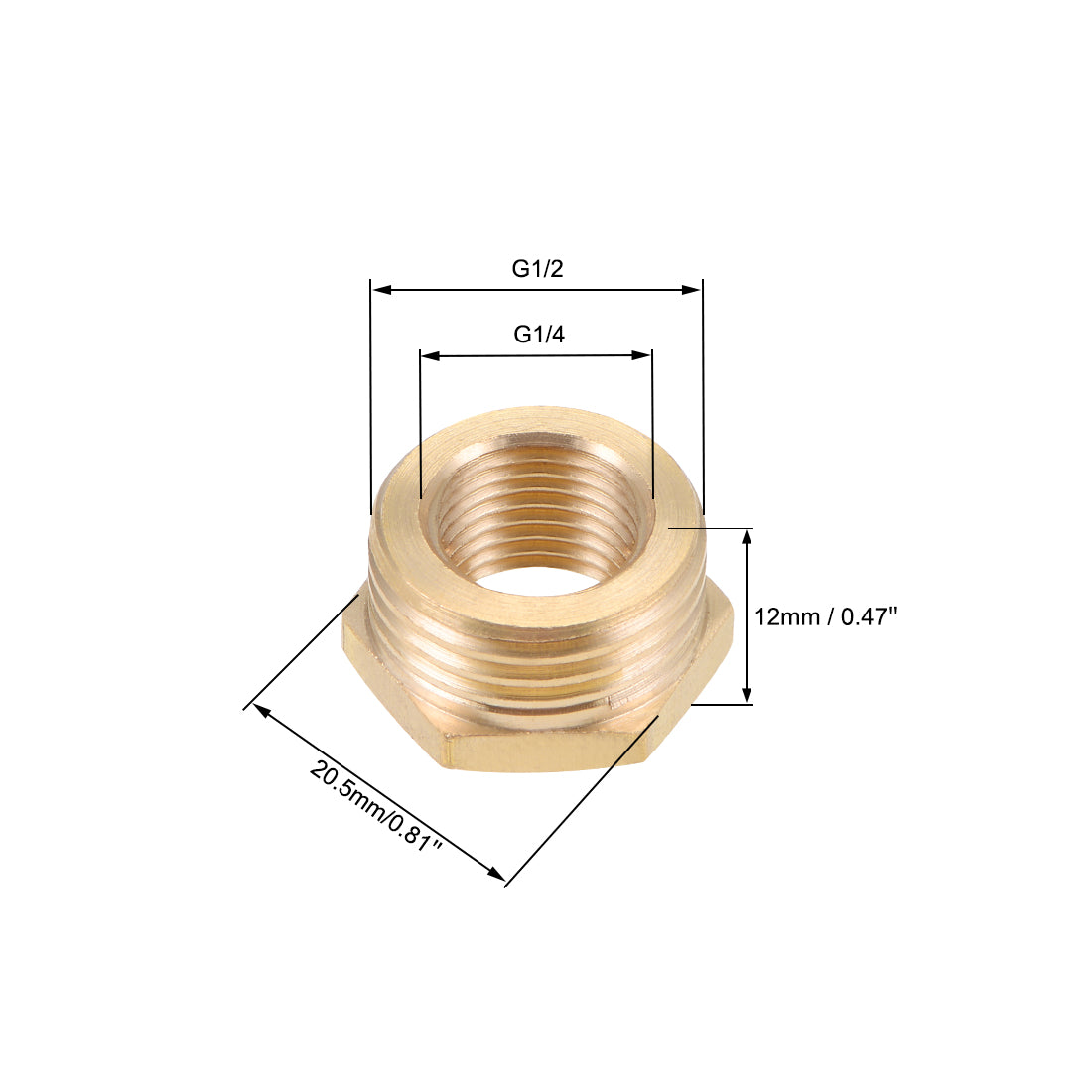 uxcell Uxcell Brass Threaded Pipe Fitting G1/2 Male x G1/4 Female Hex Bushing Adapter 3pcs