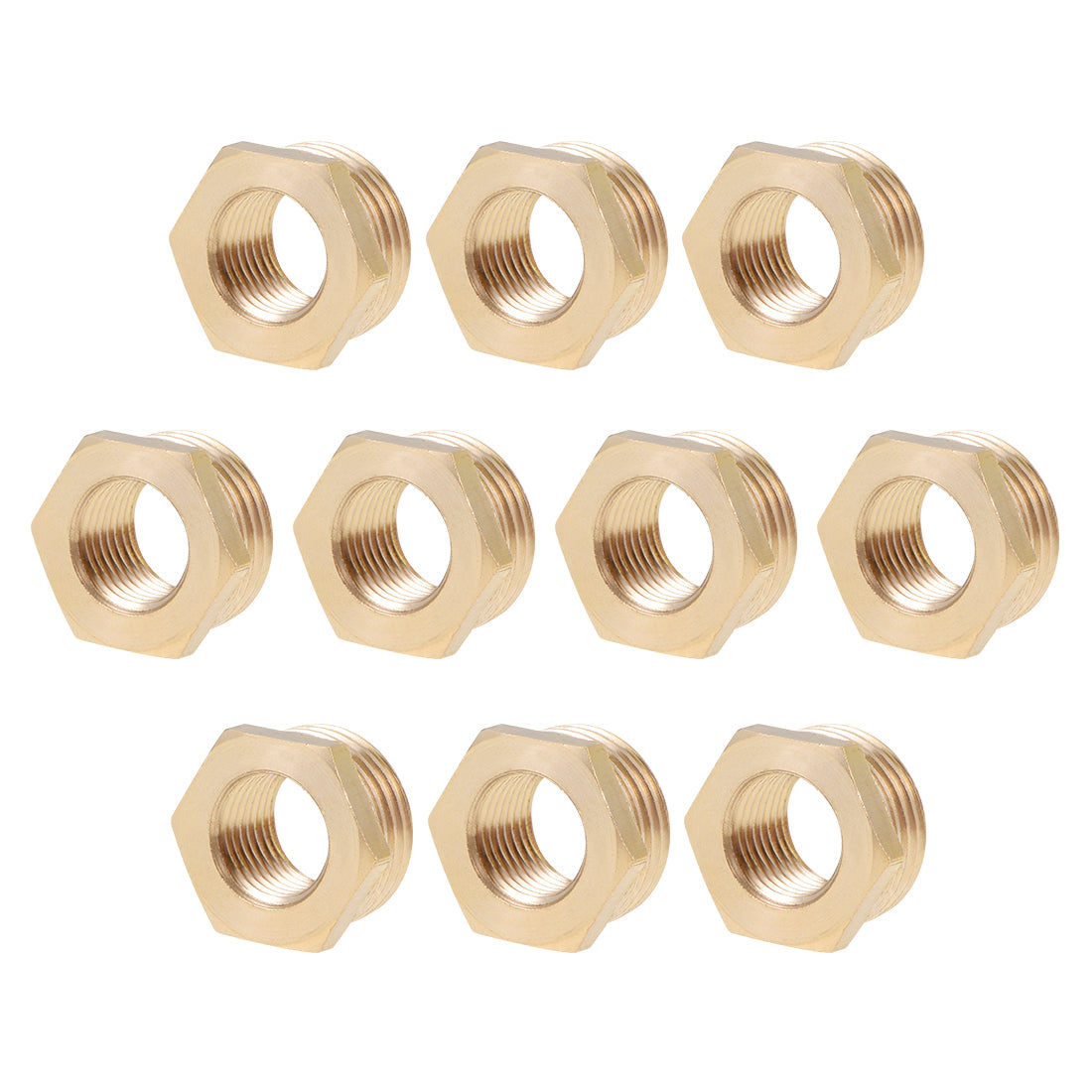 uxcell Uxcell Brass Threaded Pipe Fitting G1/2 Male x G1/4 Female Hex Bushing Adapter 10pcs