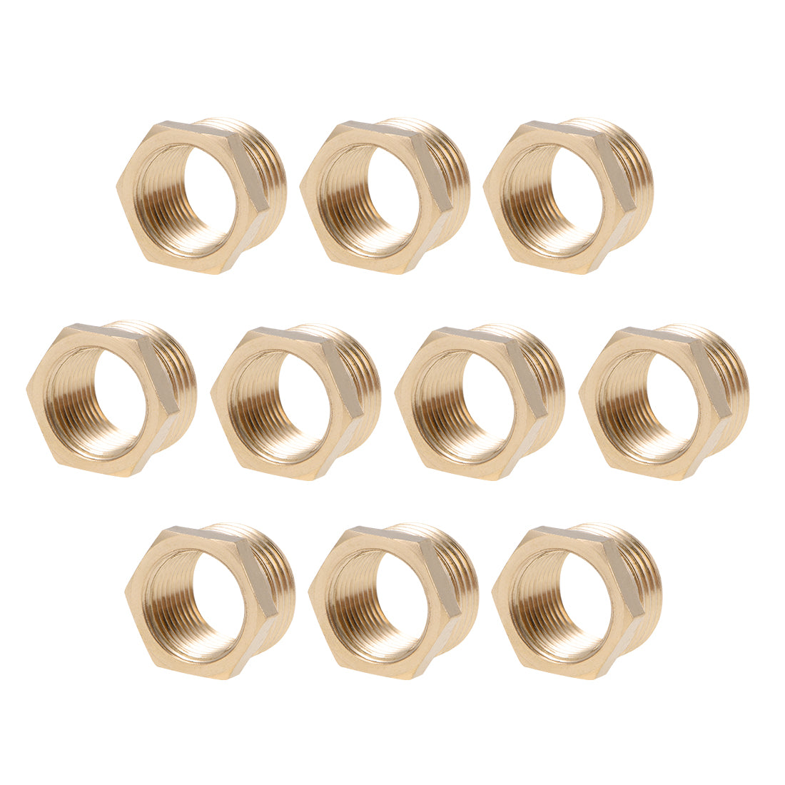 uxcell Uxcell Brass Threaded Pipe Fitting G1/2 Male x G3/8 Female Hex Bushing Adapter 10pcs