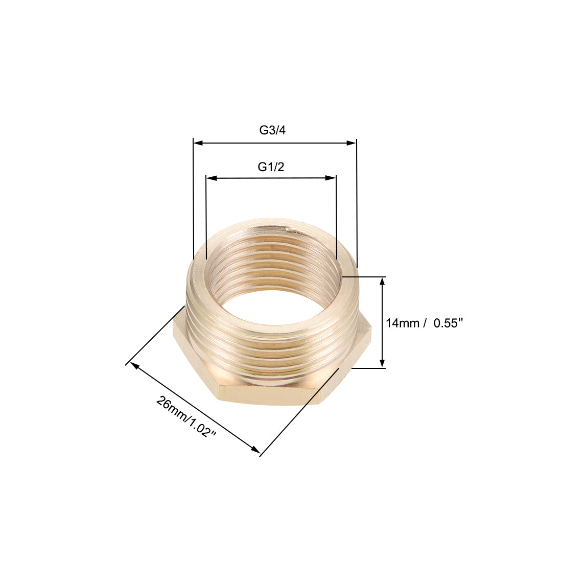 uxcell Uxcell Brass Threaded Pipe Fitting G3/4 Male x G1/2 Female Hex Bushing Adapter 3pcs