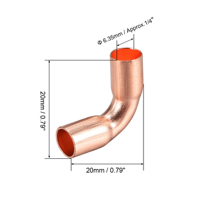 Harfington Uxcell 6.35mm ID 90 Degree Copper Elbow Pipe Fitting Connector 10pcs