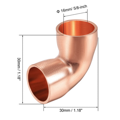 Harfington Uxcell 15.9mm ID 90 Degree Copper Elbow Fitting 1.8mm Thickness