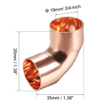 Harfington Uxcell 19mmID 90 Degree Copper Elbow Pipe Fitting Connector 1mm Thick