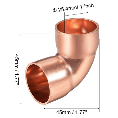 Harfington Uxcell 25.4mm ID 90 Degree Copper Elbow Fitting 1.5mm Thick 2pcs