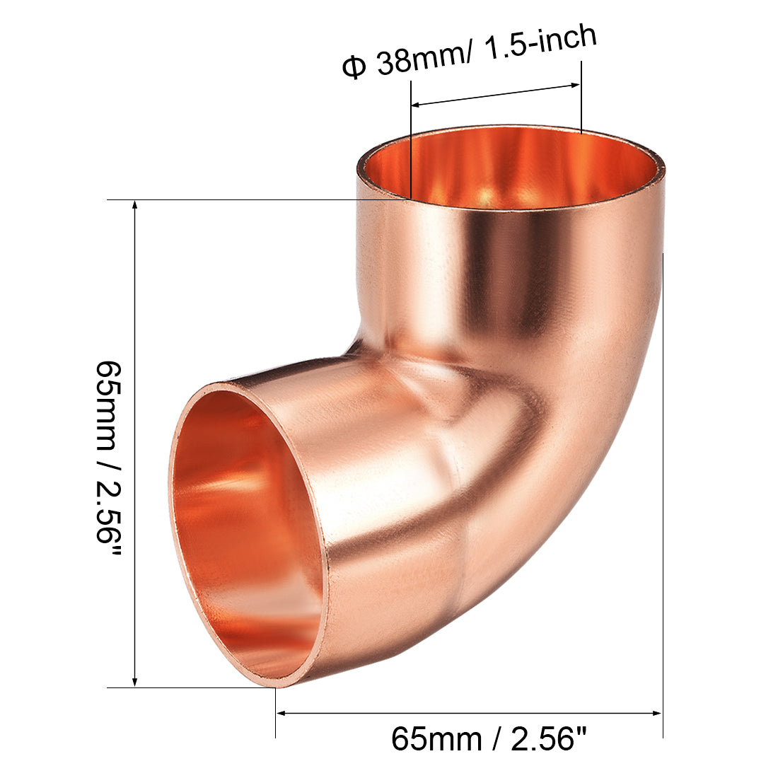 uxcell Uxcell 38mm ID 90 Degree Copper Elbow Pipe Fitting Connector 2pcs