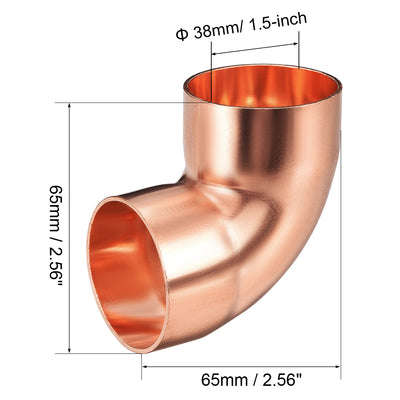 Harfington Uxcell 38mm ID 90 Degree Copper Elbow Pipe Fitting Connector 2pcs