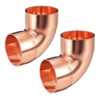 Harfington Uxcell 38mm ID 90 Degree Copper Elbow Pipe Fitting Connector 2pcs