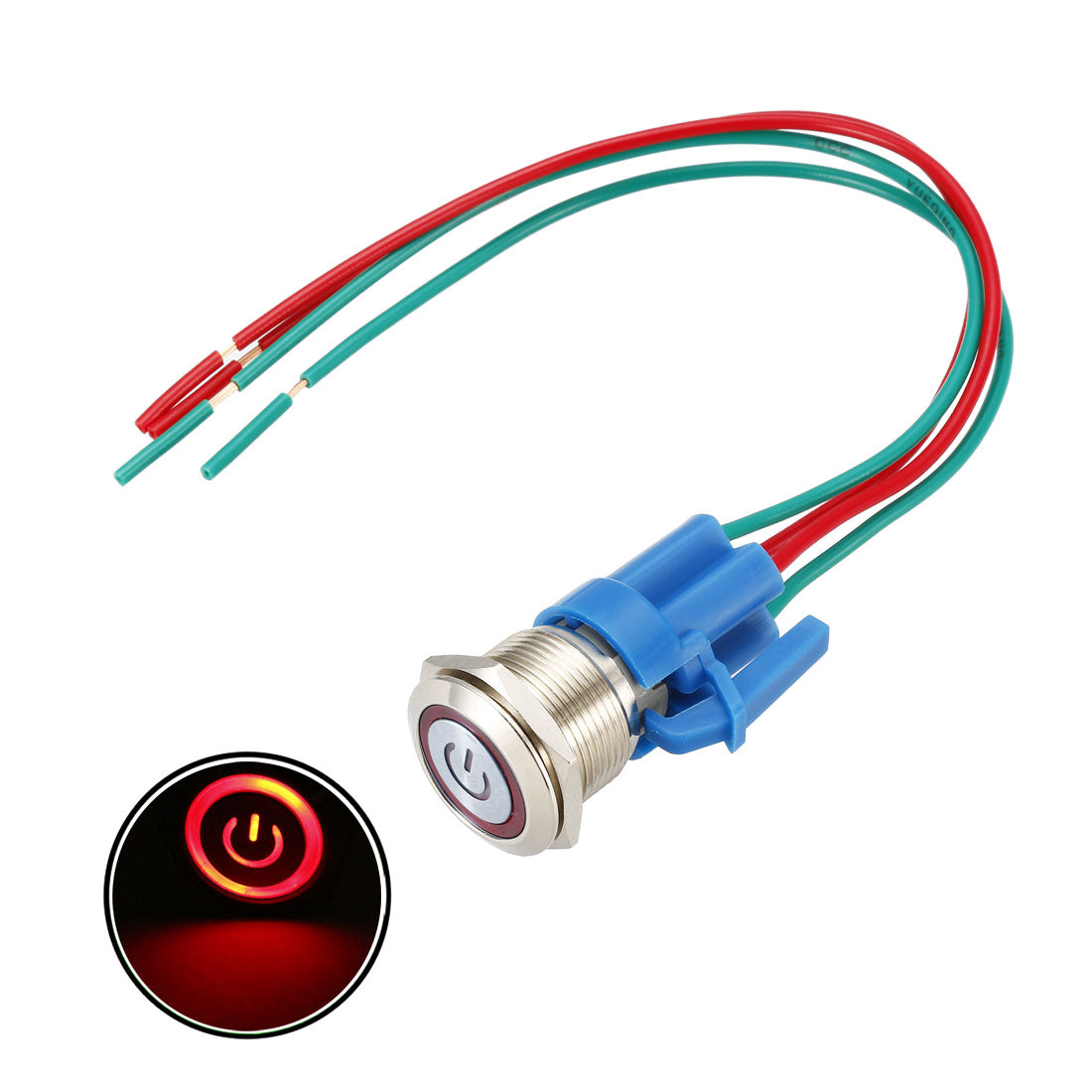 uxcell Uxcell Latching Push Button Switch Mounting Dia 1NO LED Light with Socket Plug Wires