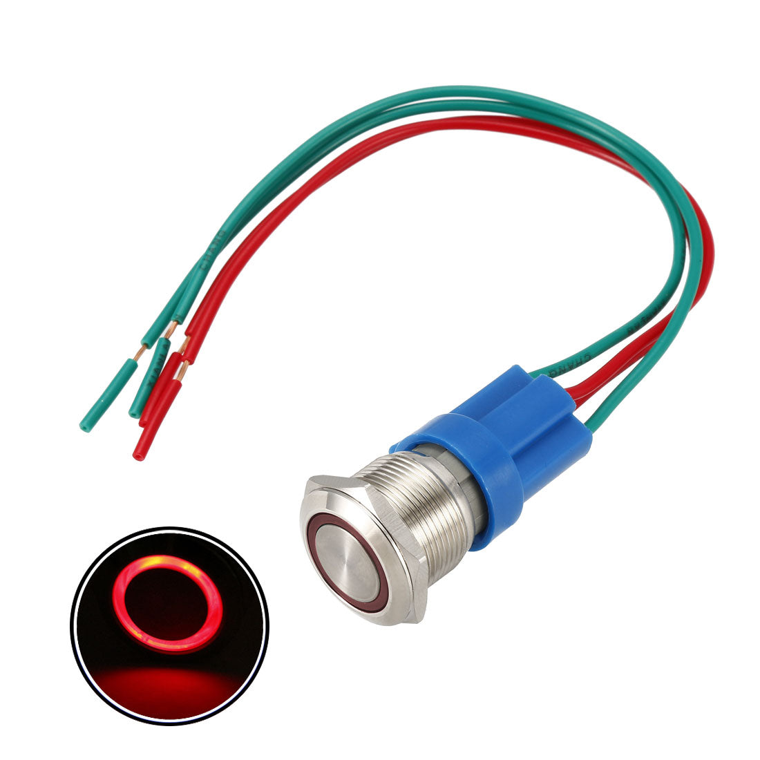 uxcell Uxcell Latching Push Button Switch 19mm Mounting 1NO 12V White LED with Socket Plugs