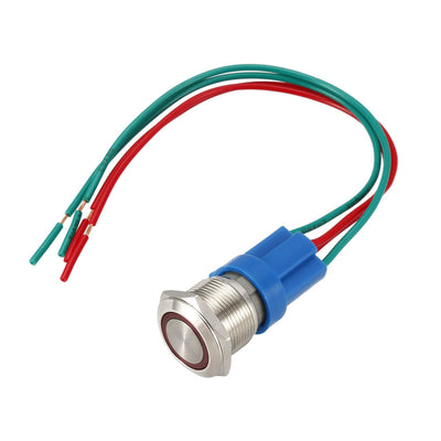 Harfington Uxcell Latching Push Button Switch 19mm Mounting 1NO 12V White LED with Socket Plugs