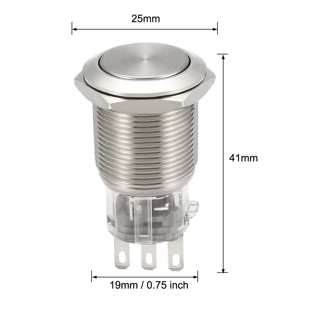 uxcell Uxcell Metalldrucktastenschalter 19 mm Durchmesser 1NO 1NC COM 250V 5A mit Steckdosen Momentan flacher Kopf