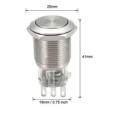 Harfington Uxcell Metalldrucktastenschalter 19 mm Durchmesser 1NO 1NC COM 250V 5A mit Steckdosen Momentan flacher Kopf