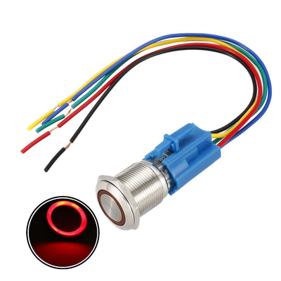 Harfington Uxcell Metal Push Button Switch Mounting Dia 1NO 1NC COM LED with Socket Plug Wires