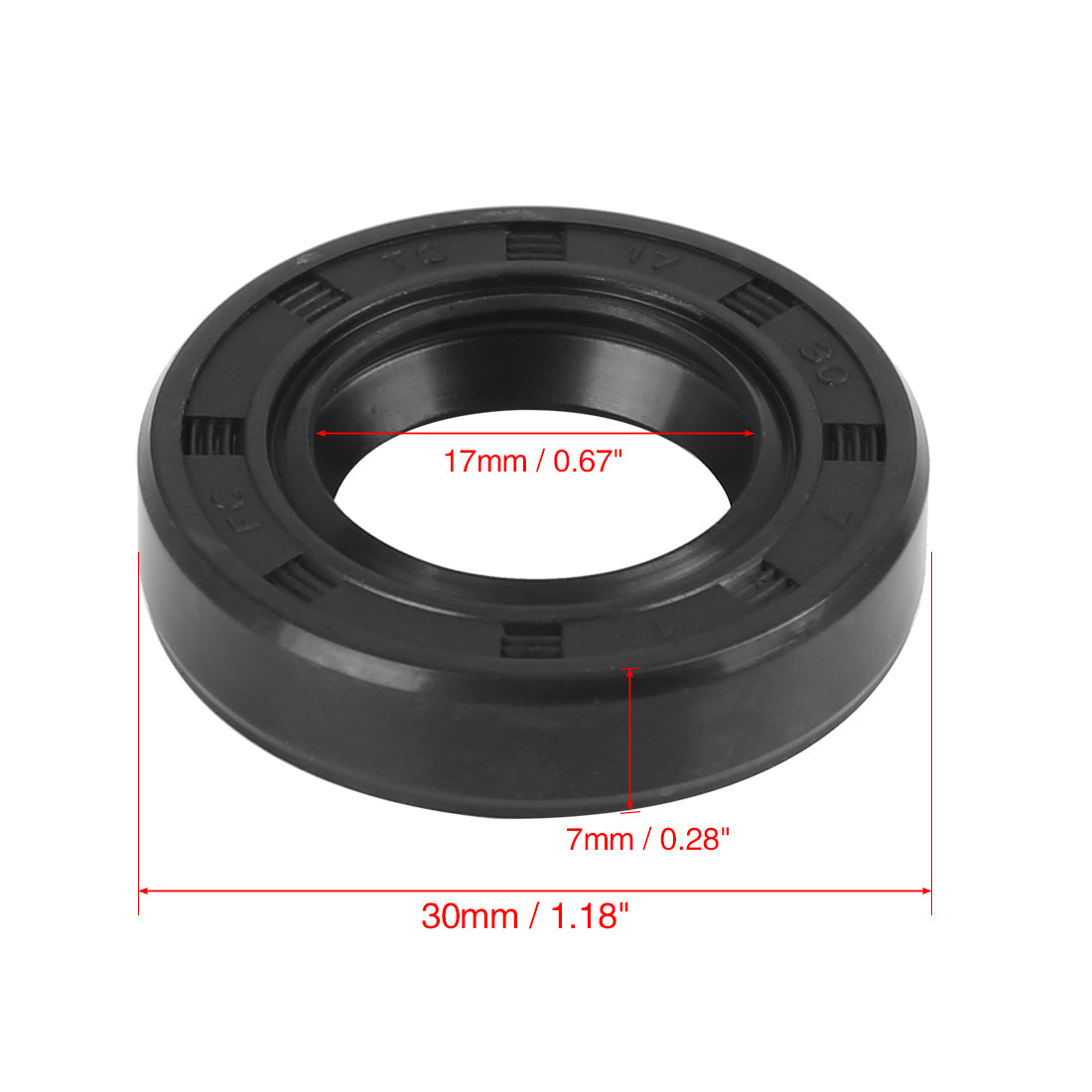 Harfington 17mm x 30mm x 7mm Rubber Double Lip TC Oil Shaft Seal