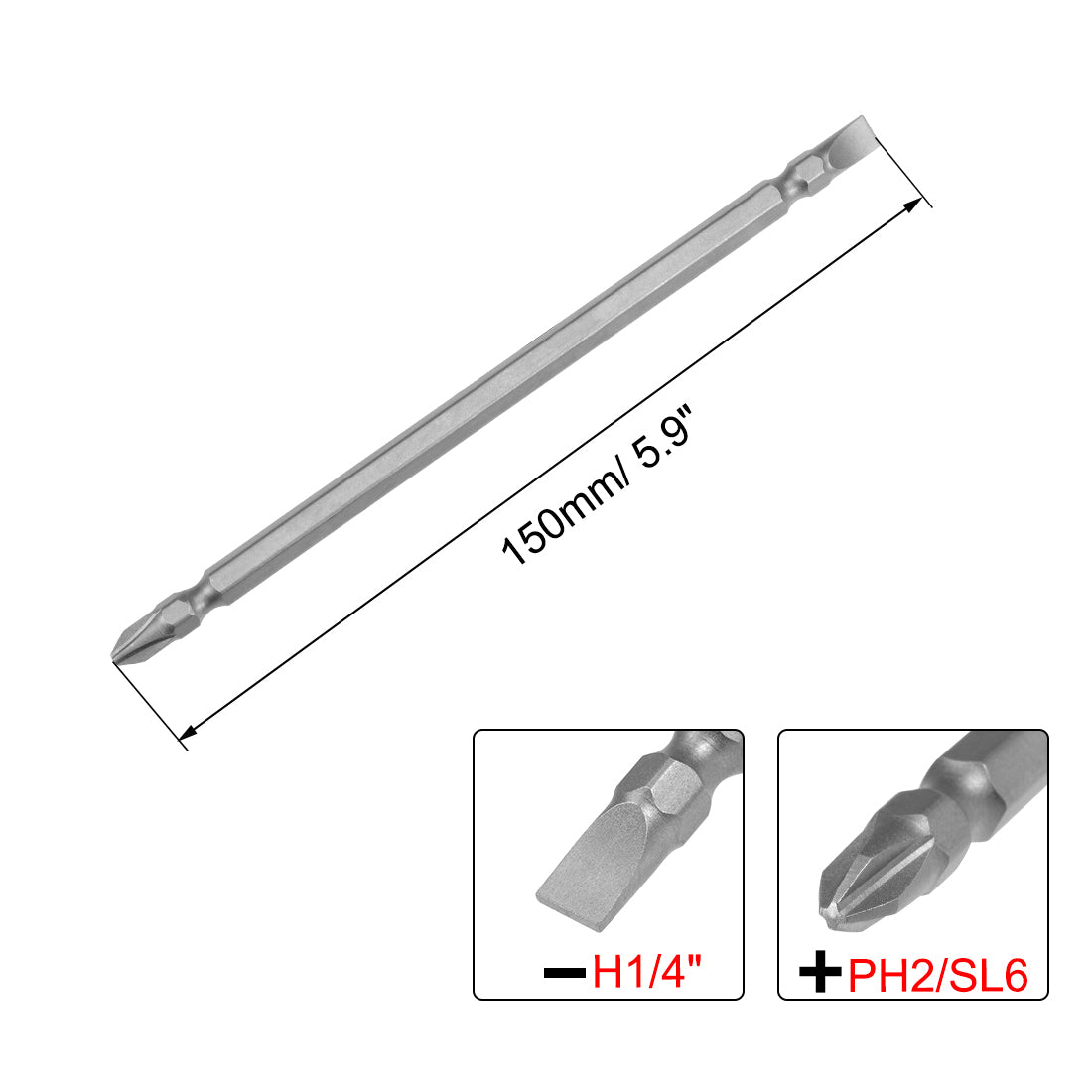 uxcell Uxcell magnetisch Schraubenzieher Schlitz Kreuz doppelte Köpfe Schraubendreher Bohrer S2 Legierter Stahl H1/4*150*PH2/SL6 1pcs