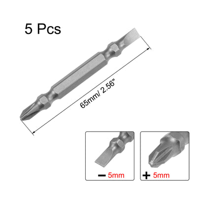 Harfington Uxcell magnetisch Schraubenzieher Schlitz Kreuz doppelte Köpfe Schraubendreher Bohrer S2 Legierter Stahl H1/4*65*5PH2/SL5 5pcs