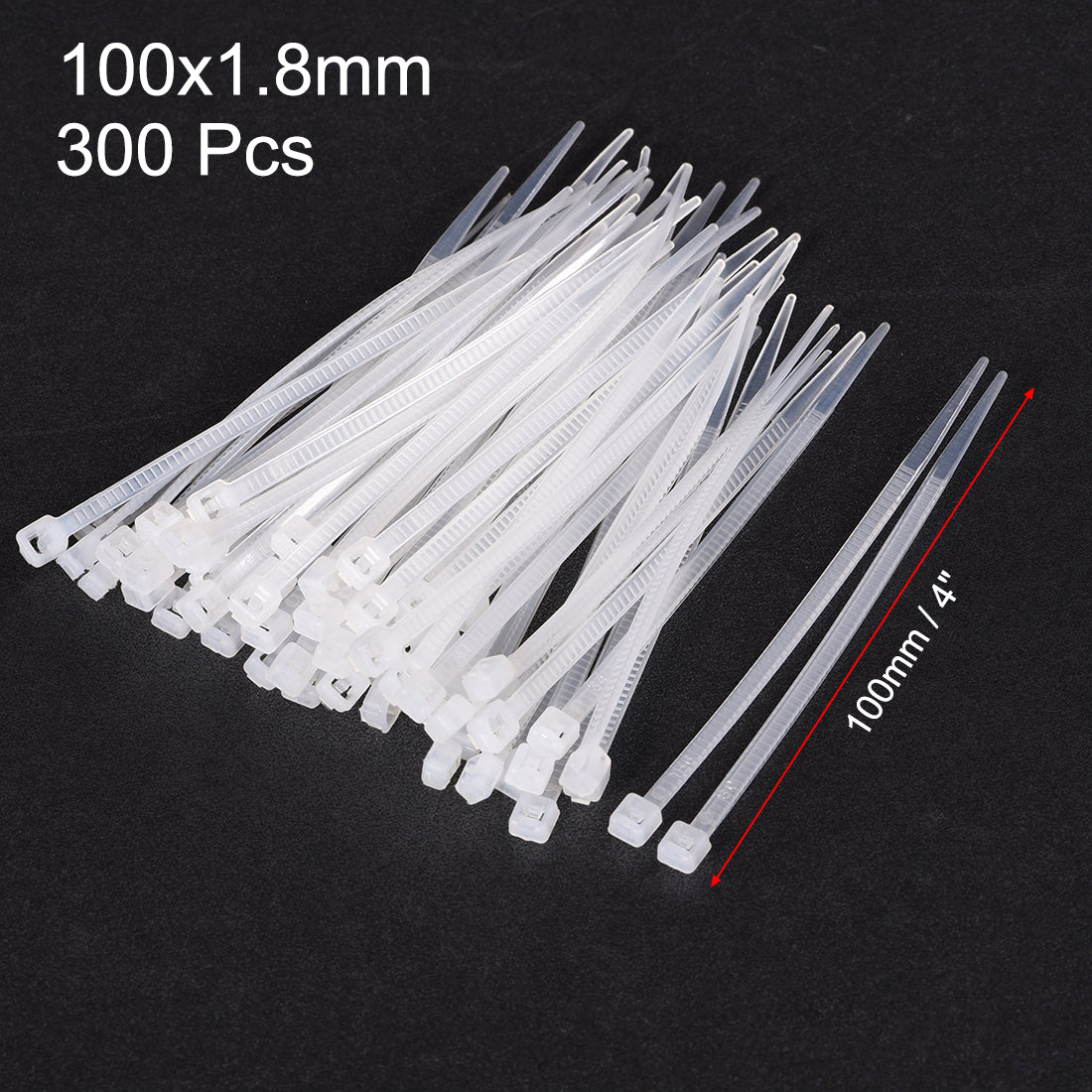 uxcell Uxcell Cable Zip Ties 100mmx1.8mm Self-Locking Nylon Tie Wraps White 300pcs