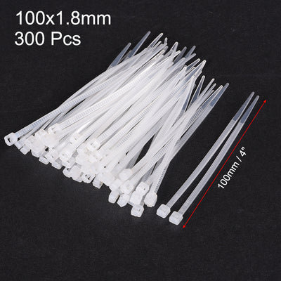 Harfington Uxcell Cable Zip Ties 100mmx1.8mm Self-Locking Nylon Tie Wraps White 300pcs