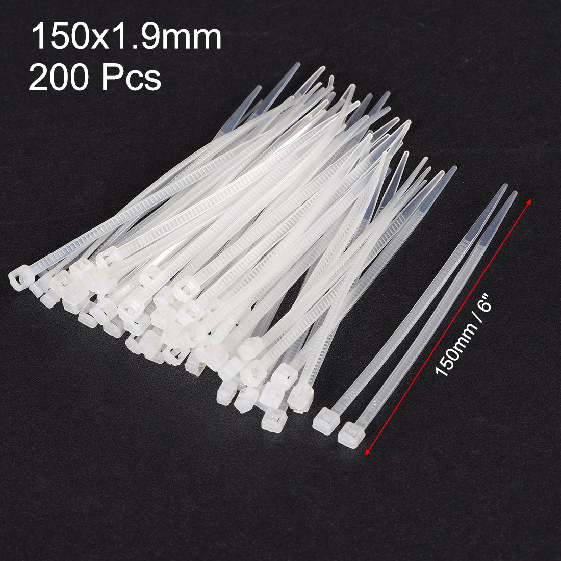 uxcell Uxcell Cable Zip Ties 150mmx1.9mm Self-Locking Nylon Tie Wraps White 200pcs