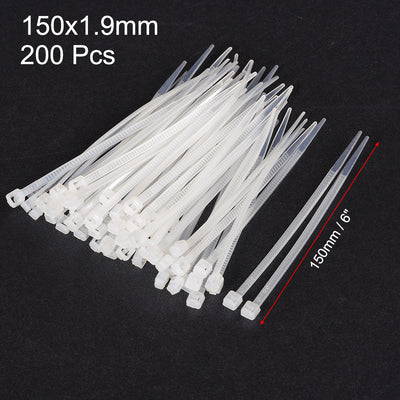 Harfington Uxcell Cable Zip Ties 150mmx1.9mm Self-Locking Nylon Tie Wraps White 200pcs