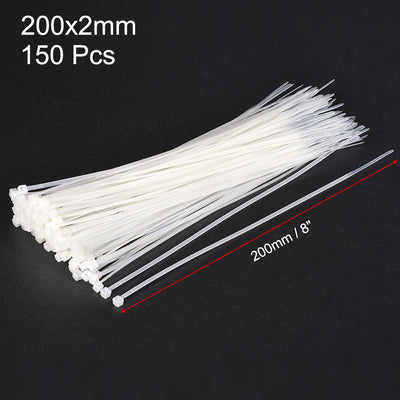 Harfington Uxcell Cable Zip Ties 200mmx2mm Self-Locking Nylon Tie Wraps White 150pcs