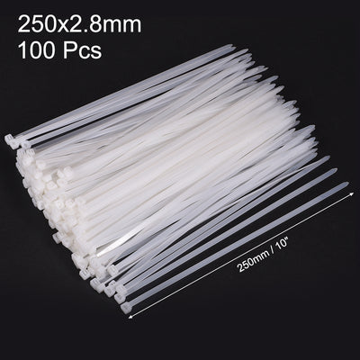 Harfington Uxcell Cable Zip Ties 250mmx2.8mm Self-Locking Nylon Tie Wraps White 100pcs