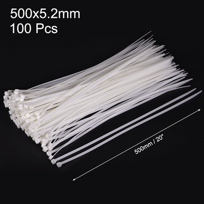 Harfington Uxcell Cable Zip Ties 500mmx5.2mm Self-Locking Nylon Tie Wraps White 100pcs