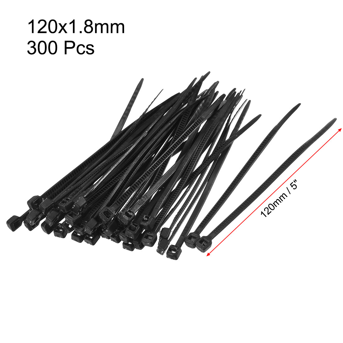 uxcell Uxcell Cable Zip Ties 120mmx1.8mm Self-Locking Nylon Tie Wraps Black 300pcs