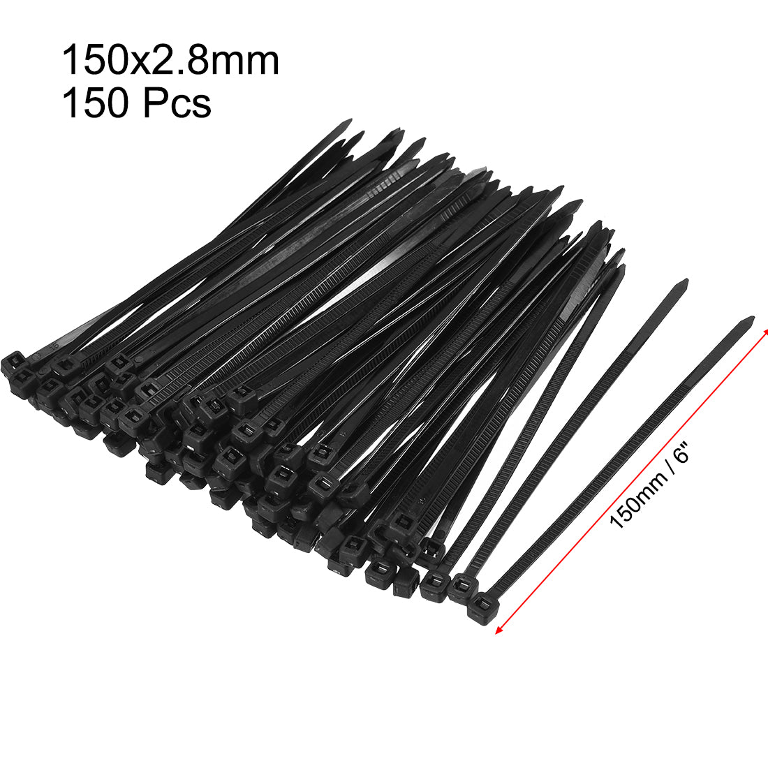 uxcell Uxcell Cable Zip Ties 150mmx2.8mm Self-Locking Nylon Tie Wraps Black 150pcs