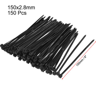 Harfington Uxcell Cable Zip Ties 150mmx2.8mm Self-Locking Nylon Tie Wraps Black 150pcs