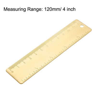 Harfington Uxcell Straight Ruler 120mm 4 Inch Brass Measuring Tool with Hanging Hole 2pcs